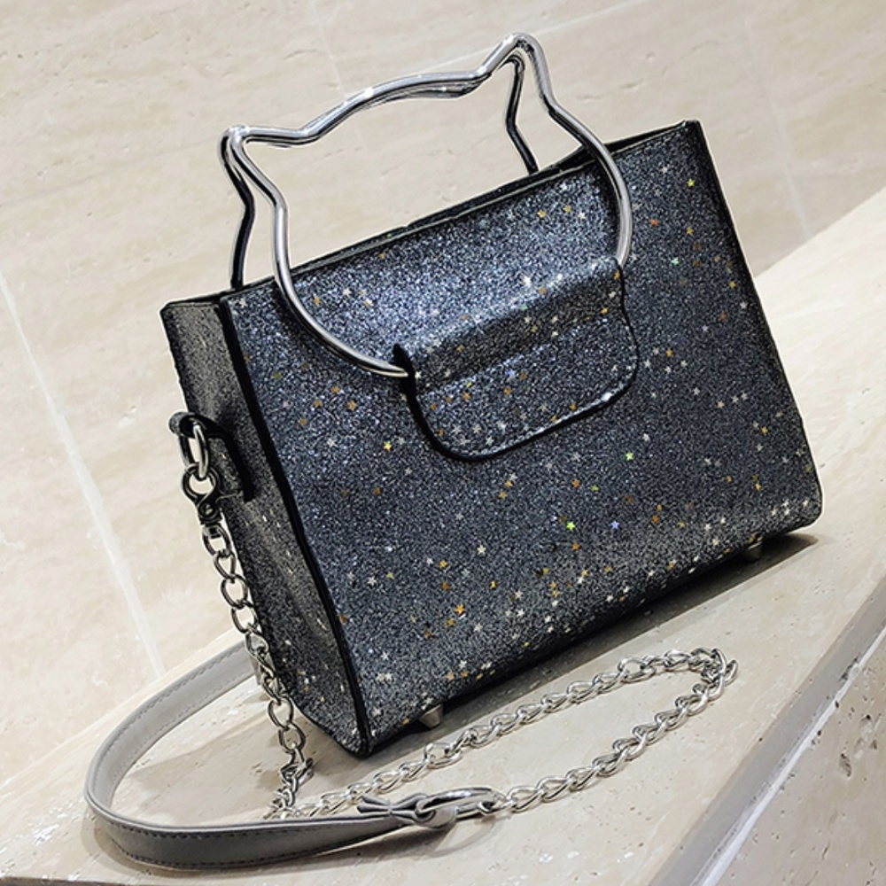 New! Cat Handle Silver Glitter Crossbody Bay. - Picture 7 of 8